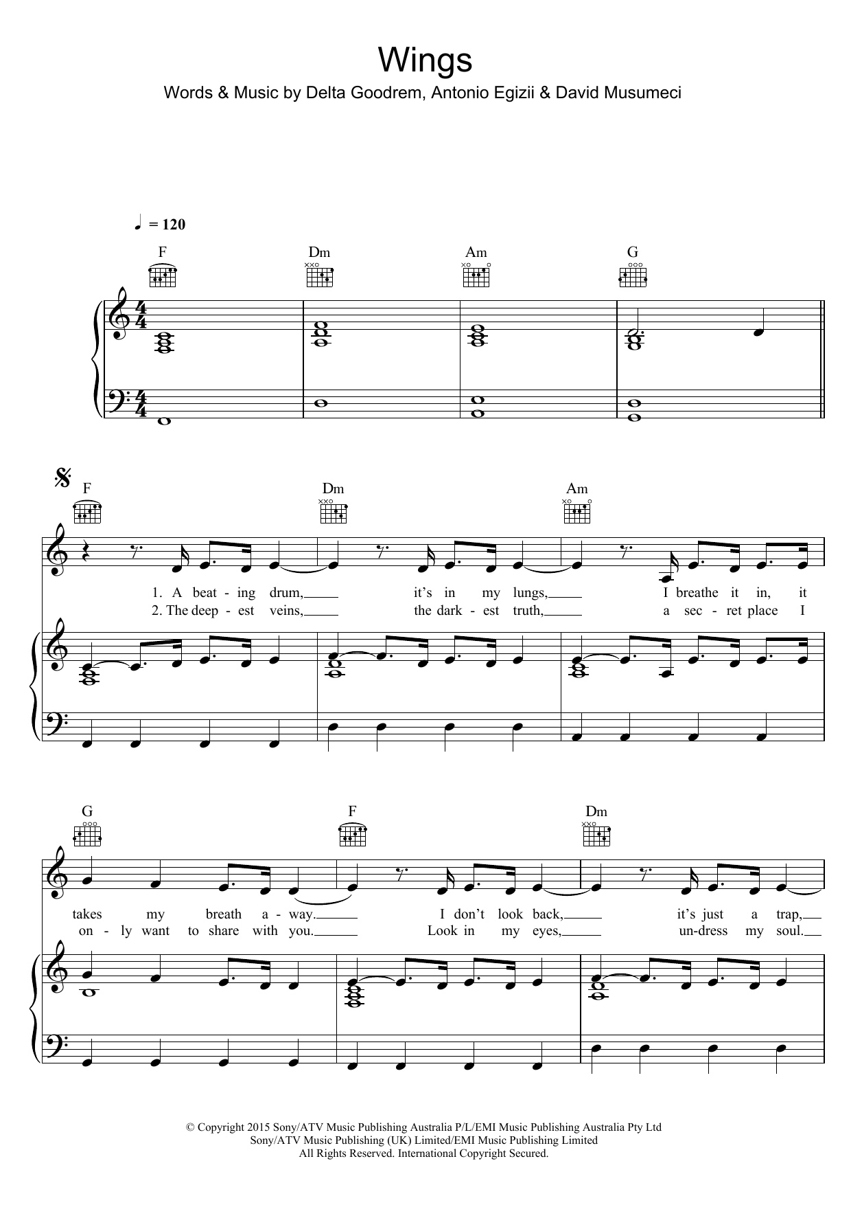 Delta Goodrem Wings Sheet Music Notes & Chords for Melody Line, Lyrics & Chords - Download or Print PDF