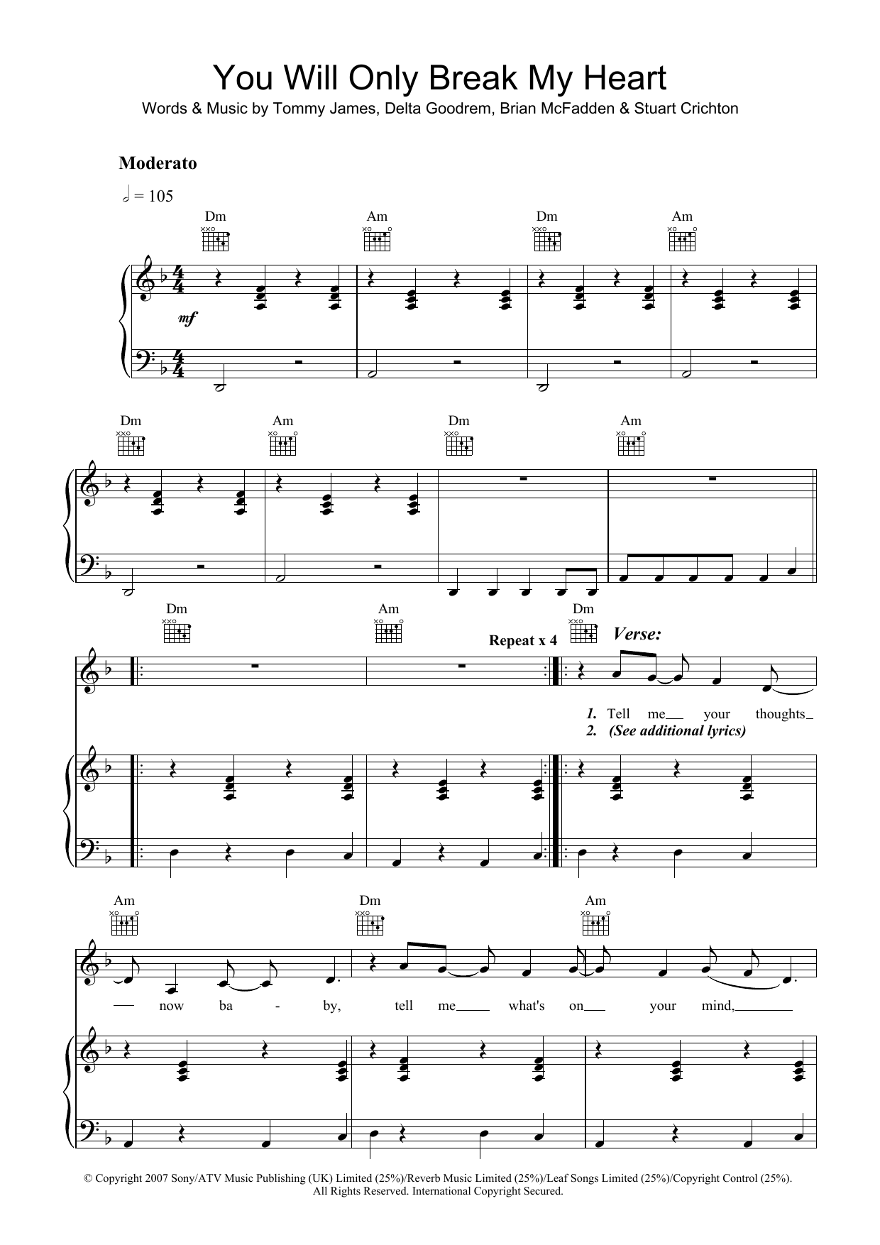 Delta Goodrem You Will Only Break My Heart Sheet Music Notes & Chords for Piano, Vocal & Guitar - Download or Print PDF