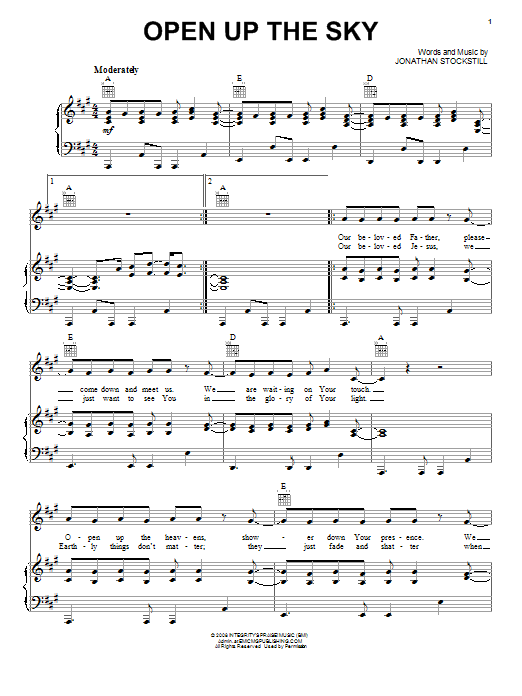 Deluge Band Open Up The Sky Sheet Music Notes & Chords for Piano, Vocal & Guitar (Right-Hand Melody) - Download or Print PDF