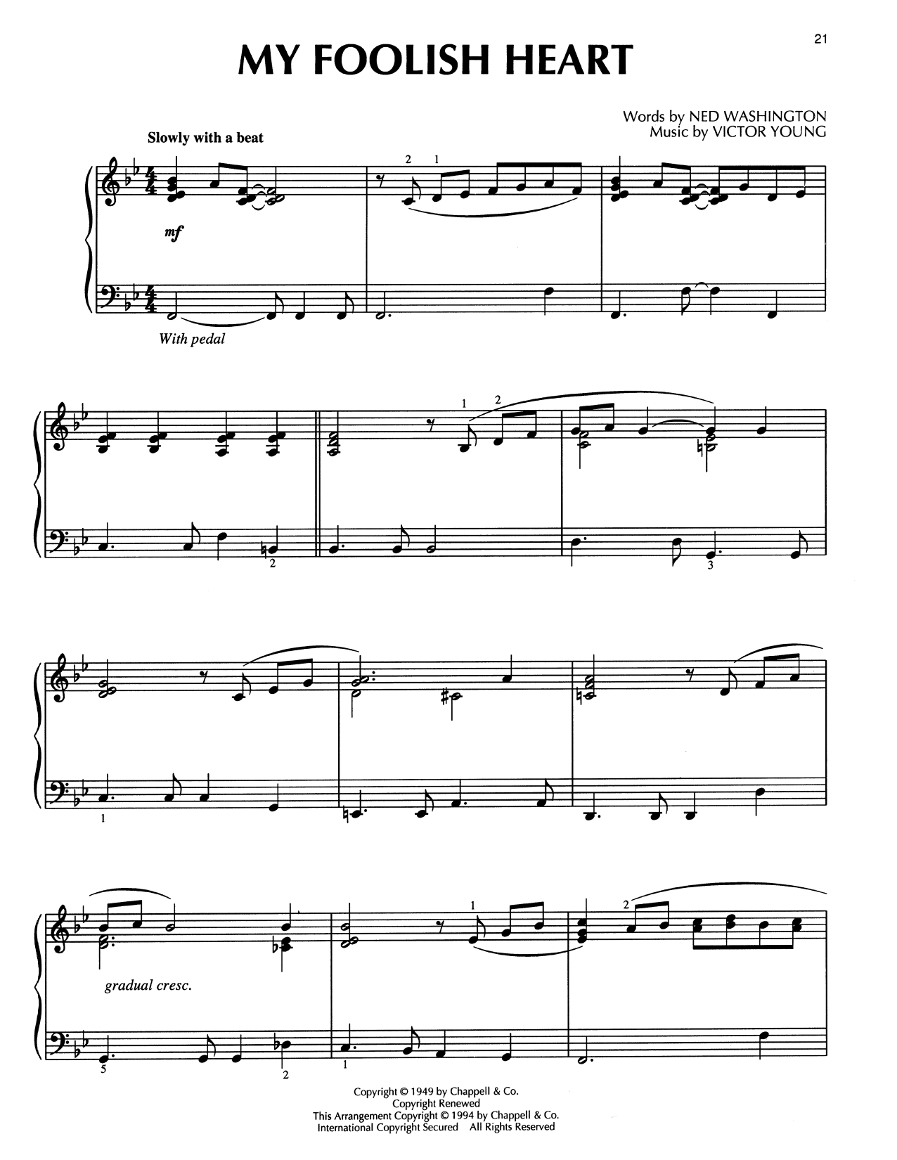 Demensions My Foolish Heart (arr. Bill Boyd) Sheet Music Notes & Chords for Piano Solo - Download or Print PDF