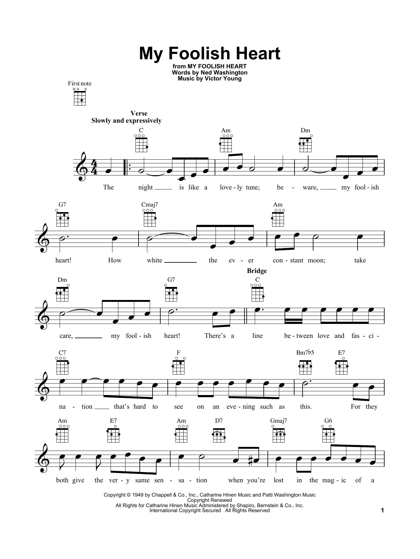 Demensions My Foolish Heart Sheet Music Notes & Chords for Ukulele - Download or Print PDF