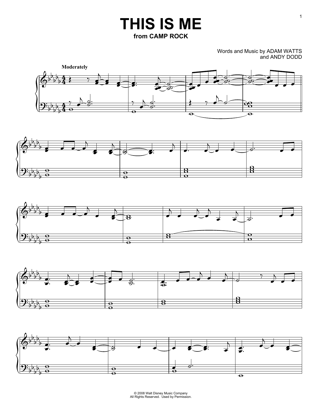 Demi Lovato & Joe Jonas This Is Me (from Camp Rock) Sheet Music Notes & Chords for Piano Solo - Download or Print PDF