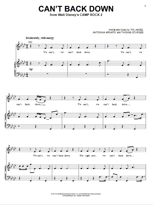 Demi Lovato Can't Back Down (from Camp Rock 2) Sheet Music Notes & Chords for Piano, Vocal & Guitar (Right-Hand Melody) - Download or Print PDF