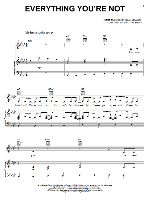 Demi Lovato Everything You're Not Sheet Music Notes & Chords for Piano, Vocal & Guitar (Right-Hand Melody) - Download or Print PDF