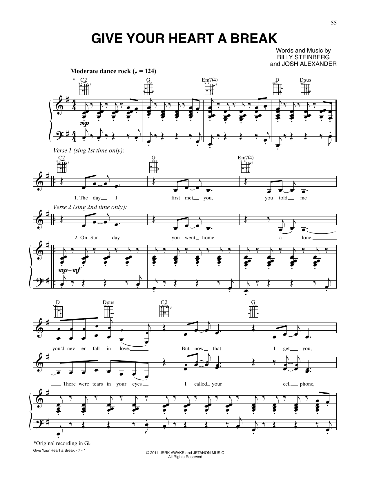 Demi Lovato Give Your Heart A Break Sheet Music Notes & Chords for Piano, Vocal & Guitar Chords (Right-Hand Melody) - Download or Print PDF