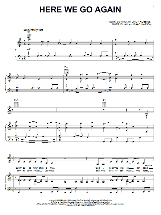 Demi Lovato Here We Go Again Sheet Music Notes & Chords for Piano, Vocal & Guitar (Right-Hand Melody) - Download or Print PDF