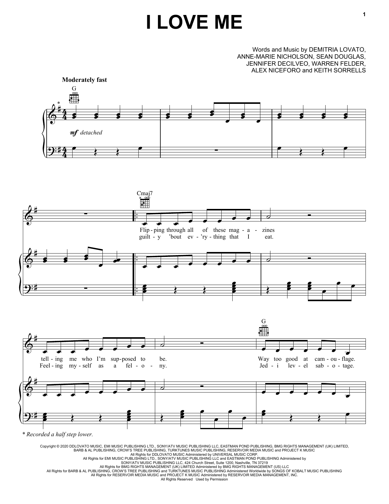 Demi Lovato I Love Me Sheet Music Notes & Chords for Instrumental Solo – Treble Clef High Range - Download or Print PDF