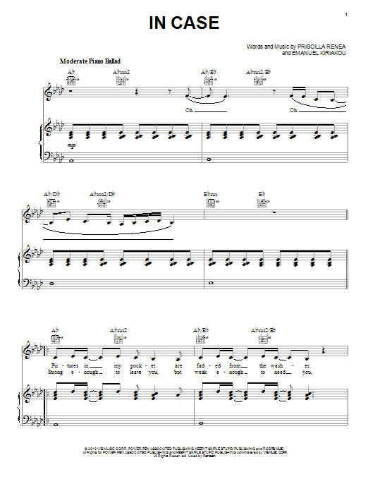 Demi Lovato In Case Sheet Music Notes & Chords for Piano, Vocal & Guitar (Right-Hand Melody) - Download or Print PDF