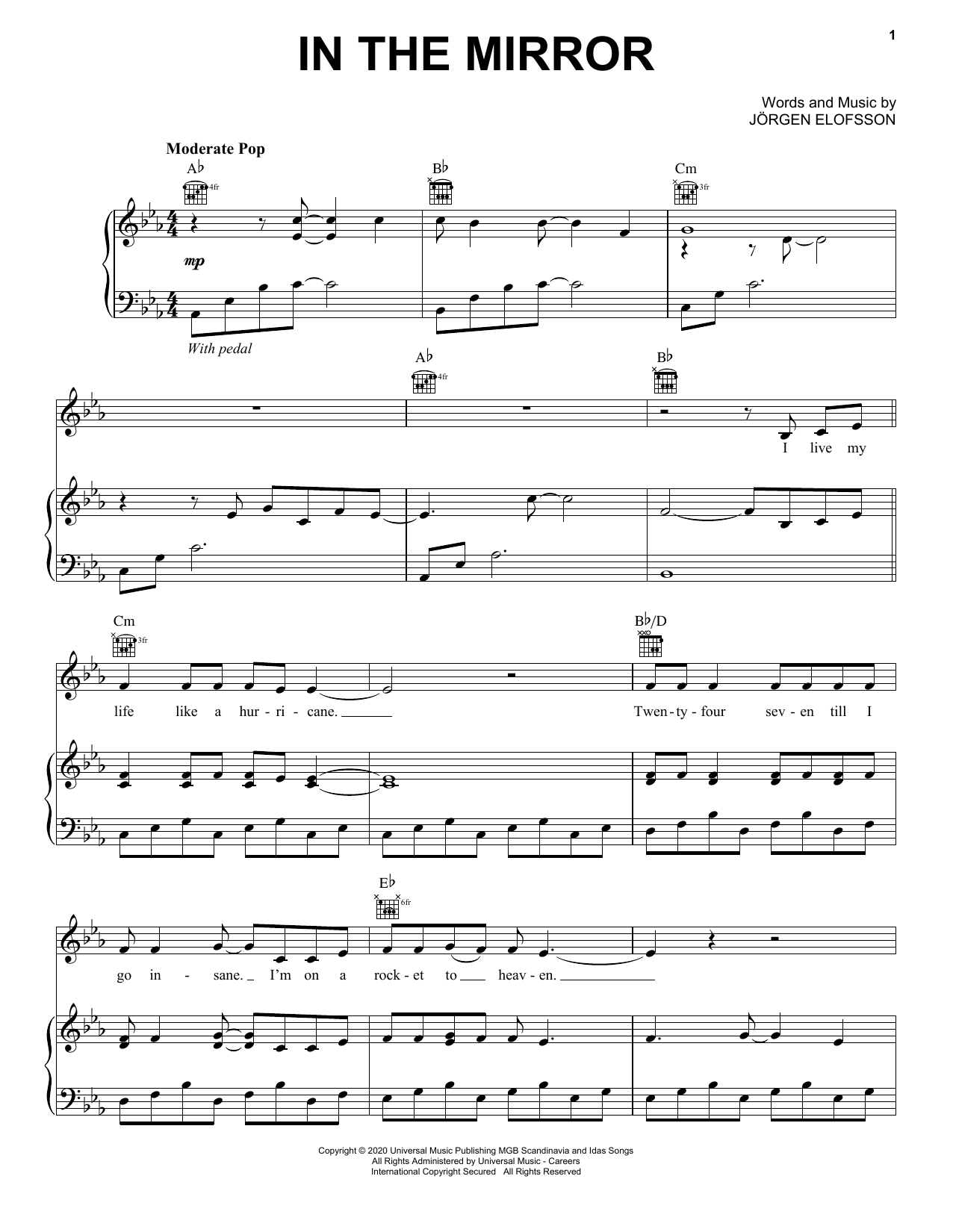 Demi Lovato In The Mirror (from Eurovision Song Contest: The Story of Fire Saga) Sheet Music Notes & Chords for Piano, Vocal & Guitar (Right-Hand Melody) - Download or Print PDF