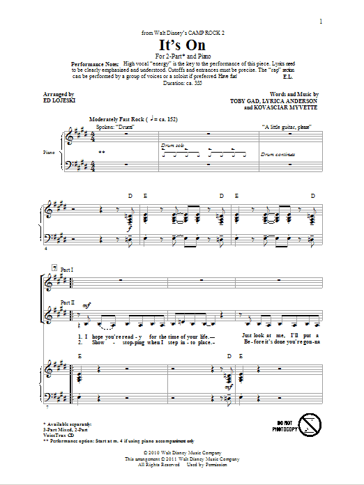 Demi Lovato It's On (from Camp Rock 2) (arr. Ed Lojeski) Sheet Music Notes & Chords for 3-Part Mixed - Download or Print PDF