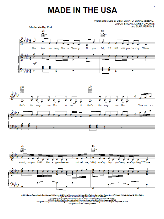 Demi Lovato Made In The USA Sheet Music Notes & Chords for Piano, Vocal & Guitar (Right-Hand Melody) - Download or Print PDF Demi Lovato Made In The USA Sheet Music Notes & Chords for Piano, Vocal & Guitar (Right-Hand Melody) - Download or Print PDF