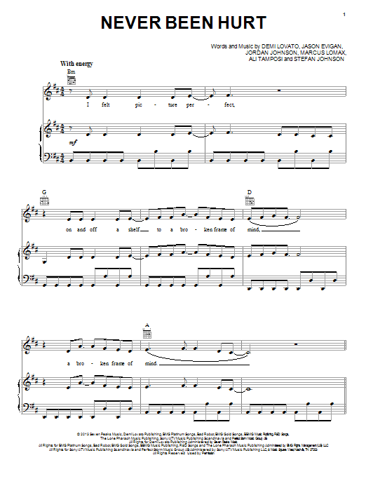 Demi Lovato Never Been Hurt Sheet Music Notes & Chords for Piano, Vocal & Guitar (Right-Hand Melody) - Download or Print PDF Demi Lovato Never Been Hurt Sheet Music Notes & Chords for Piano, Vocal & Guitar (Right-Hand Melody) - Download or Print PDF