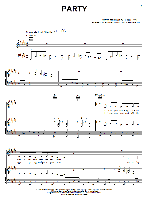Demi Lovato Party Sheet Music Notes & Chords for Piano, Vocal & Guitar (Right-Hand Melody) - Download or Print PDF
