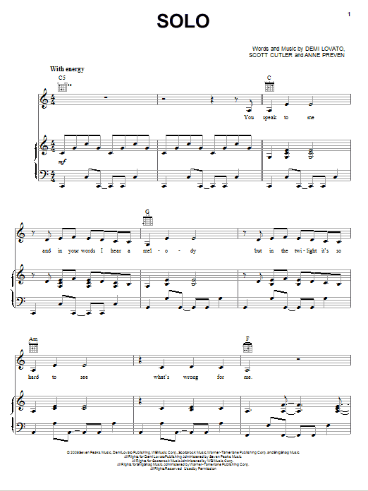 Demi Lovato Solo Sheet Music Notes & Chords for Piano, Vocal & Guitar (Right-Hand Melody) - Download or Print PDF