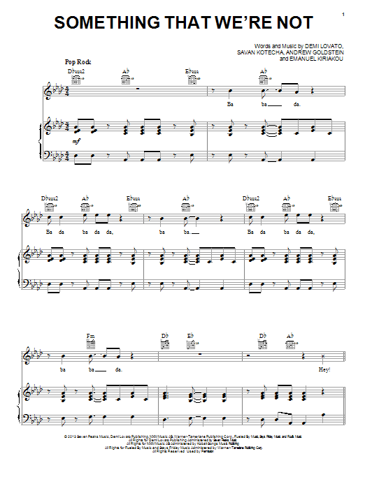 Demi Lovato Something That We're Not Sheet Music Notes & Chords for Piano, Vocal & Guitar (Right-Hand Melody) - Download or Print PDF