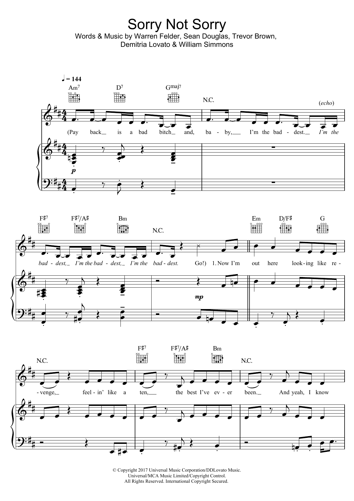 Demi Lovato Sorry Not Sorry Sheet Music Notes & Chords for Really Easy Piano - Download or Print PDF