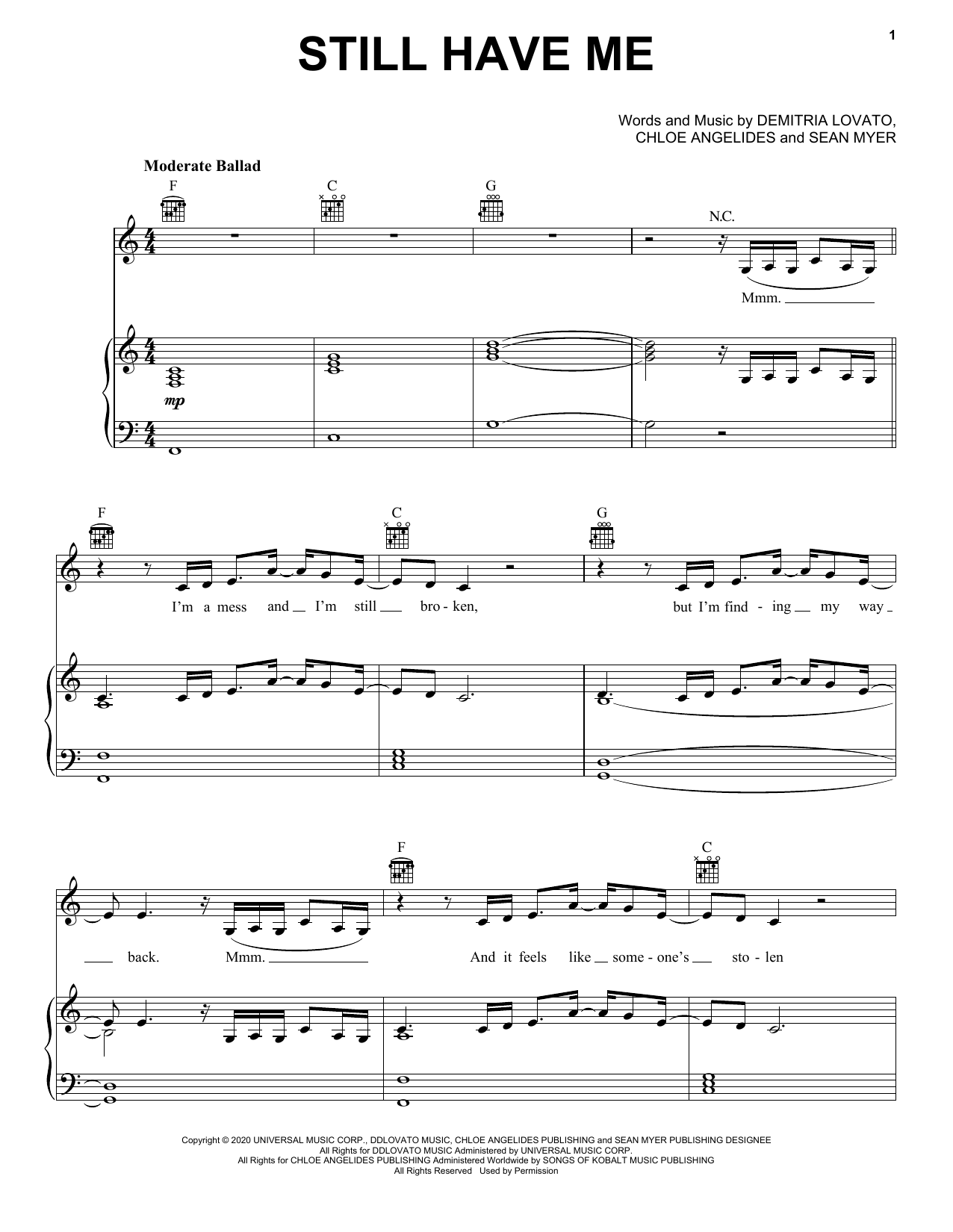 Demi Lovato Still Have Me Sheet Music Notes & Chords for Piano, Vocal & Guitar (Right-Hand Melody) - Download or Print PDF