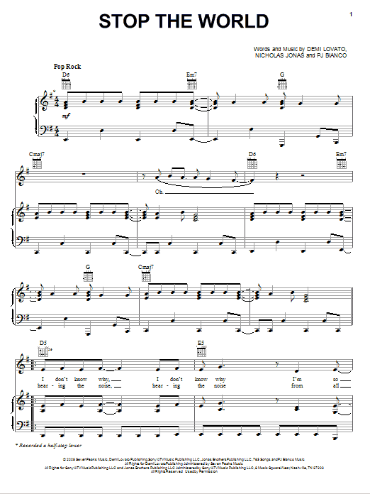 Demi Lovato Stop The World Sheet Music Notes & Chords for Piano, Vocal & Guitar (Right-Hand Melody) - Download or Print PDF