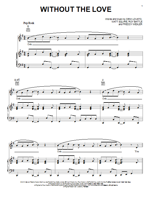 Demi Lovato Without The Love Sheet Music Notes & Chords for Piano, Vocal & Guitar (Right-Hand Melody) - Download or Print PDF Demi Lovato Without The Love Sheet Music Notes & Chords for Piano, Vocal & Guitar (Right-Hand Melody) - Download or Print PDF
