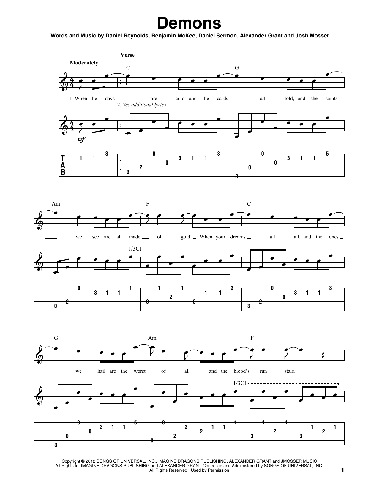 Imagine Dragons Demons Sheet Music Download Pdf Score 418065 You may only use this for private study, scholarship, or research. imagine dragons demons sheet music notes chords download printable solo guitar tab sku 418065