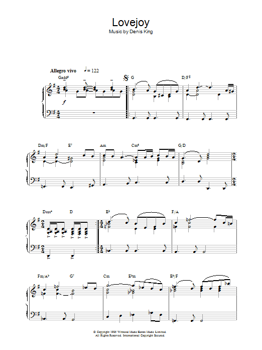 Denis King Theme from Lovejoy Sheet Music Notes & Chords for Piano - Download or Print PDF