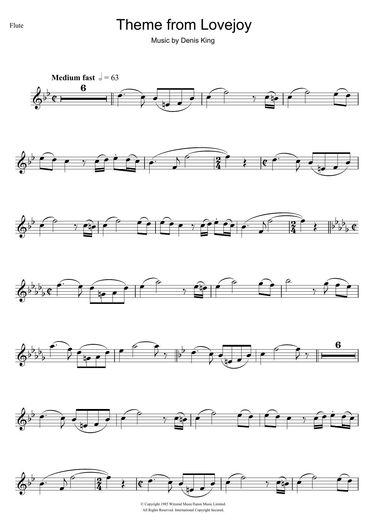 Denis King Theme from Lovejoy Sheet Music Notes & Chords for Flute - Download or Print PDF