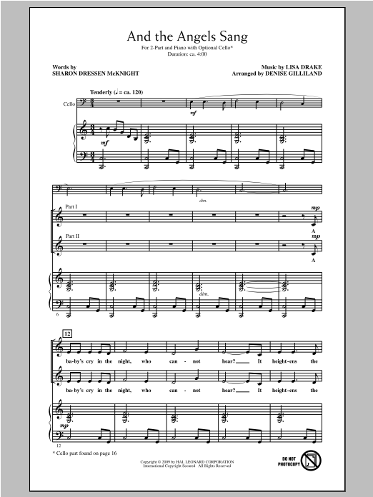 Denise Gilliland And The Angels Sang Sheet Music Notes & Chords for 2-Part Choir - Download or Print PDF