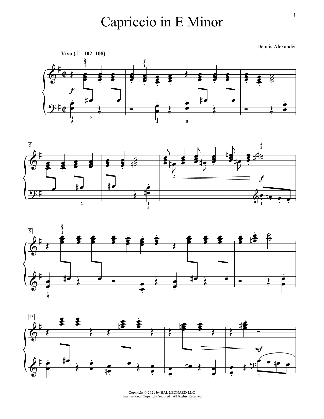 Dennis Alexander Capriccio In E Minor Sheet Music Notes & Chords for Educational Piano - Download or Print PDF