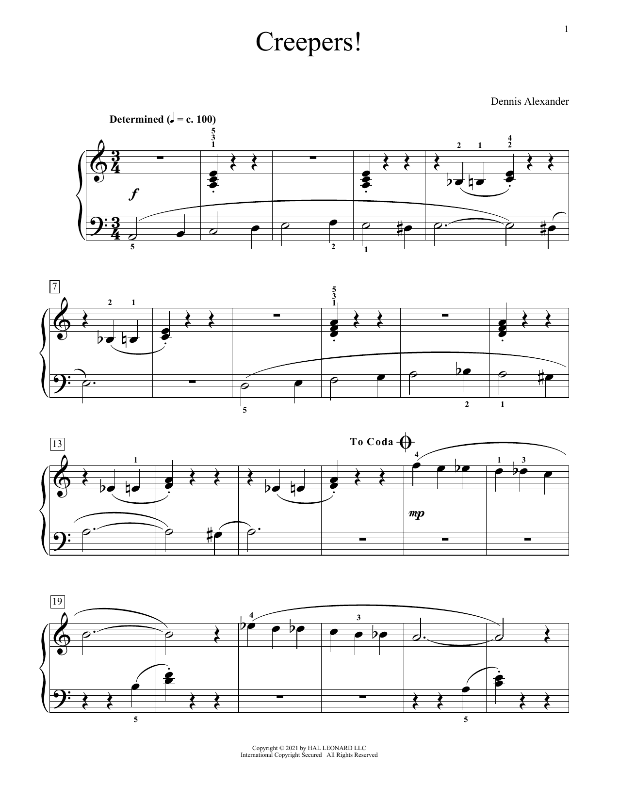 Dennis Alexander Creepers Sheet Music Notes & Chords for Educational Piano - Download or Print PDF