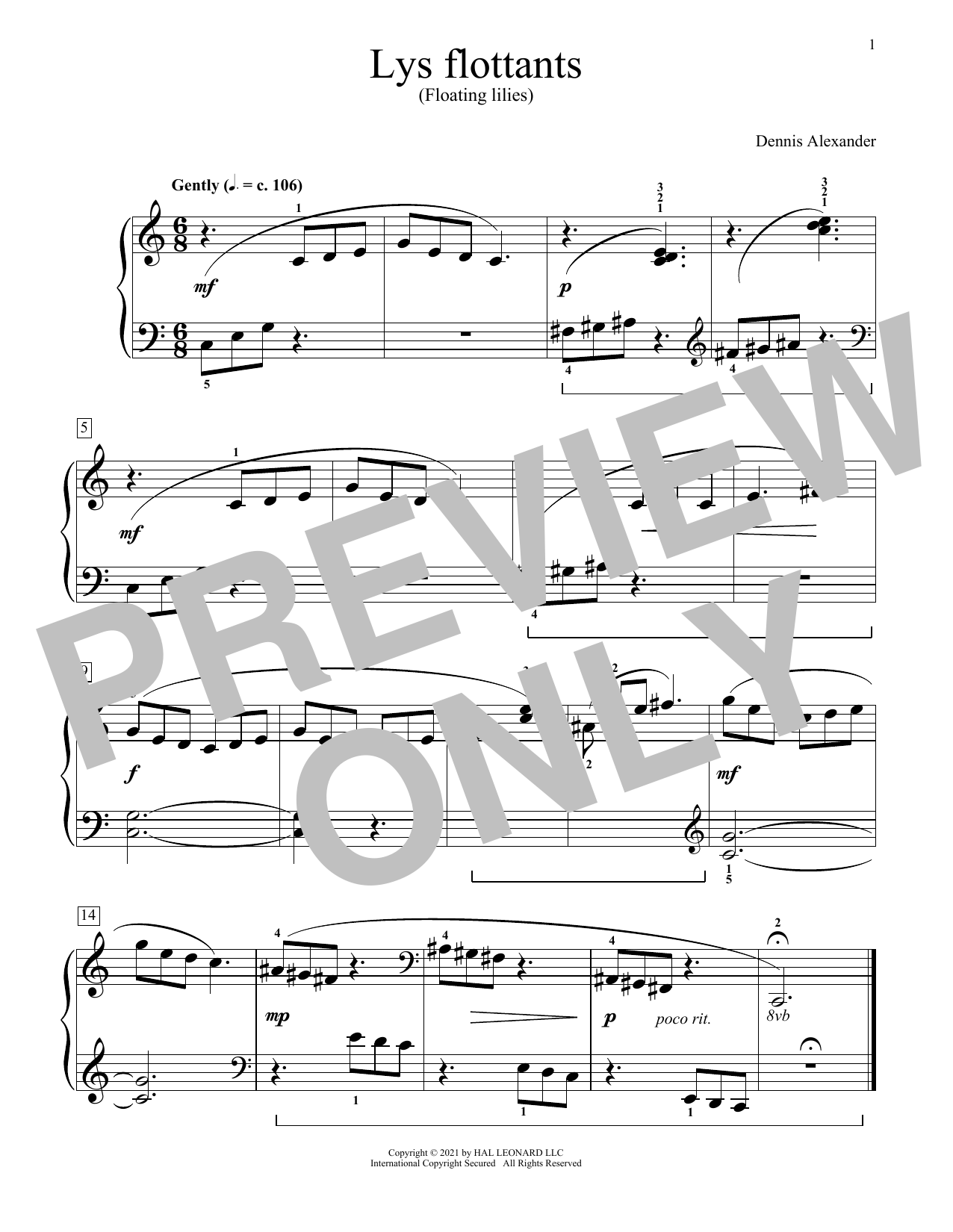 Dennis Alexander Lys Flottants (Floating Lilies) Sheet Music Notes & Chords for Educational Piano - Download or Print PDF