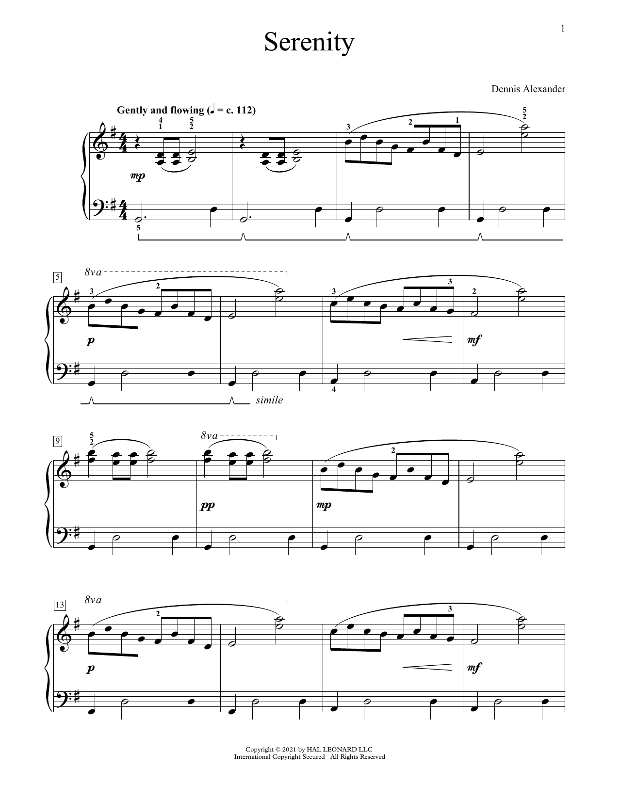 Dennis Alexander Serenity Sheet Music Notes & Chords for Educational Piano - Download or Print PDF