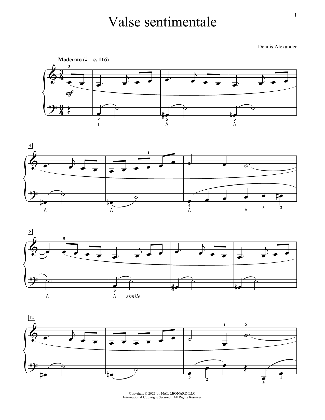 Dennis Alexander Valse Sentimentale Sheet Music Notes & Chords for Educational Piano - Download or Print PDF