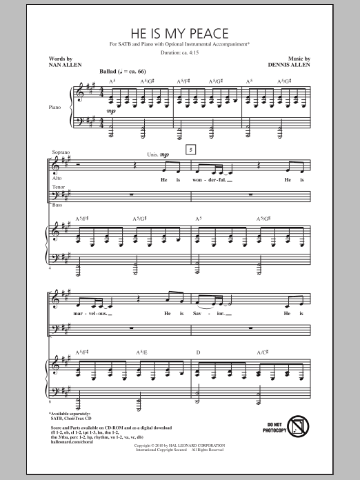 Dennis Allen He Is My Peace Sheet Music Notes & Chords for SATB - Download or Print PDF