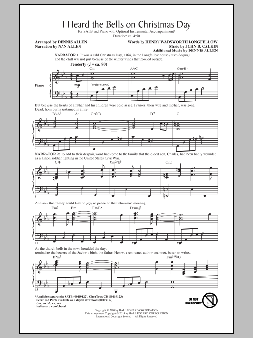 Dennis Allen I Heard The Bells On Christmas Day Sheet Music Notes & Chords for SATB - Download or Print PDF