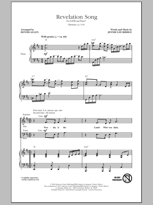 Dennis Allen Revelation Song Sheet Music Notes & Chords for SATB - Download or Print PDF