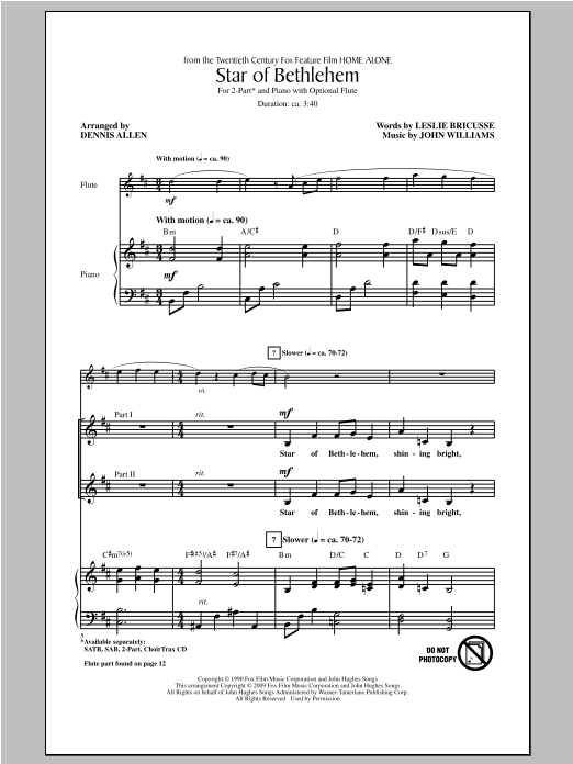 John Williams Star Of Bethlehem (arr. Dennis Allen) Sheet Music Notes & Chords for 2-Part Choir - Download or Print PDF