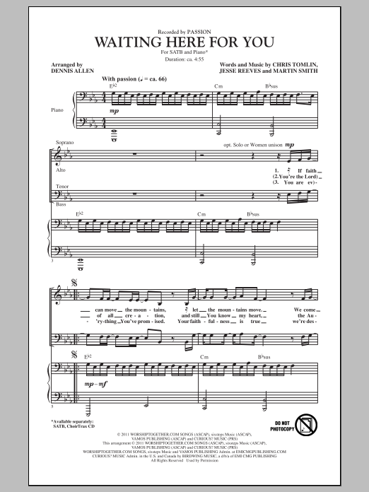 Dennis Allen Waiting Here For You Sheet Music Notes & Chords for SATB - Download or Print PDF