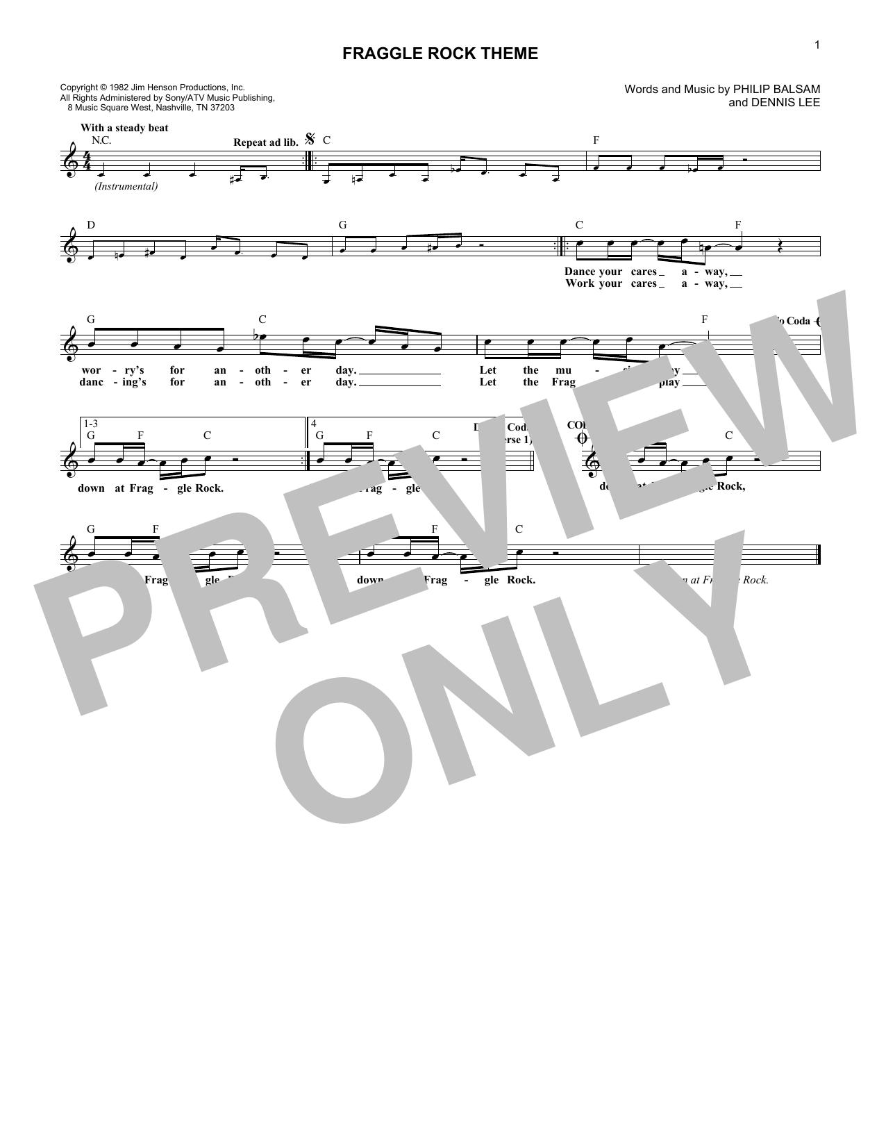 Dennis Beynon Lee Fraggle Rock Theme Sheet Music Notes & Chords for Melody Line, Lyrics & Chords - Download or Print PDF