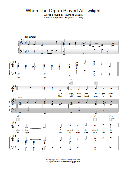 Dennis Day When The Organ Played At Twilight Sheet Music Notes & Chords for Piano, Vocal & Guitar (Right-Hand Melody) - Download or Print PDF