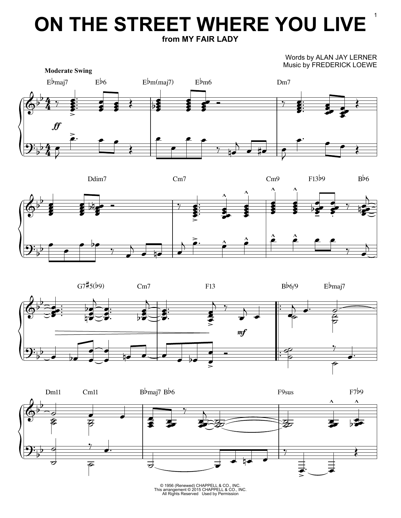 Dennis De Young On The Street Where You Live [Jazz version] (arr. Brent Edstrom) Sheet Music Notes & Chords for Piano - Download or Print PDF
