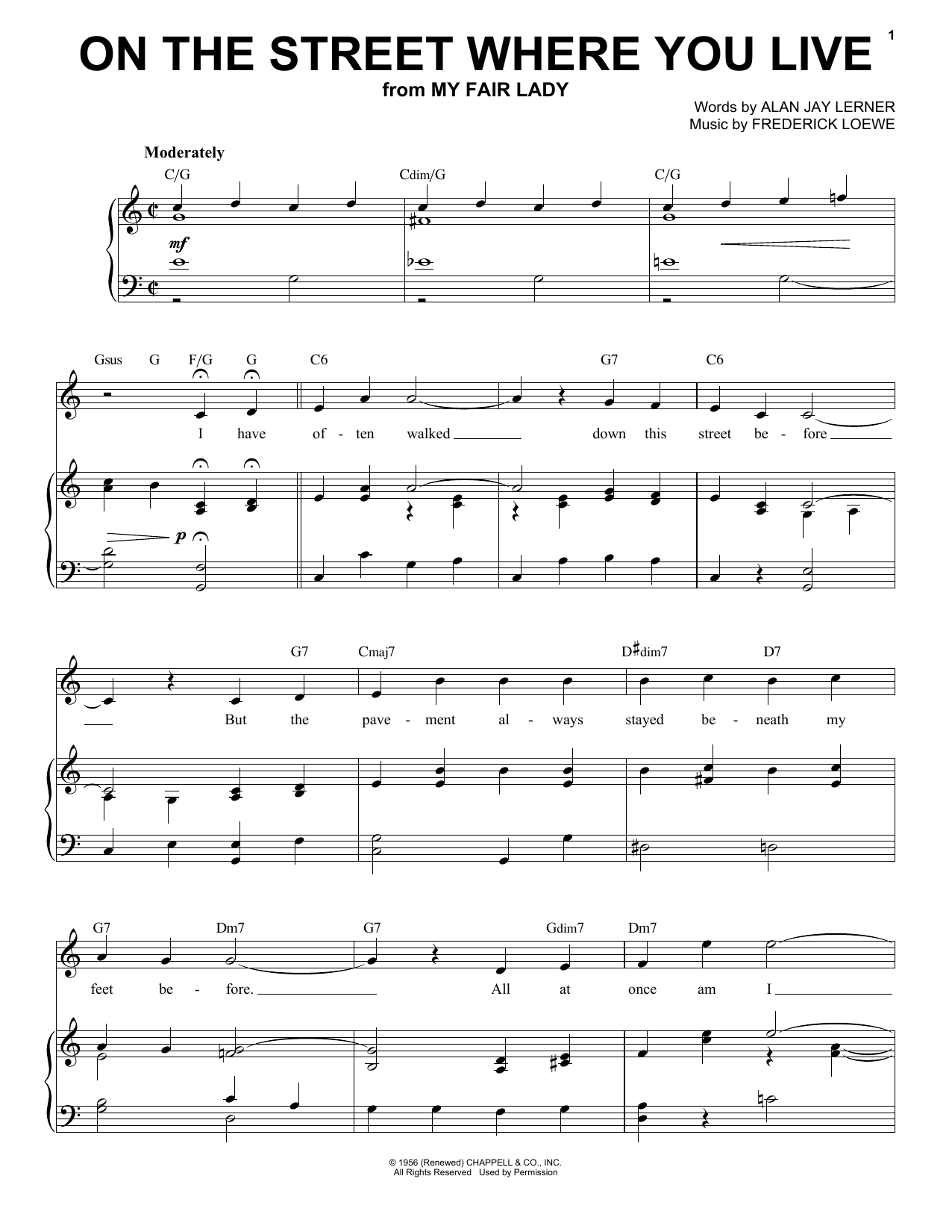 Dennis De Young On The Street Where You Live Sheet Music Notes & Chords for Piano & Vocal - Download or Print PDF