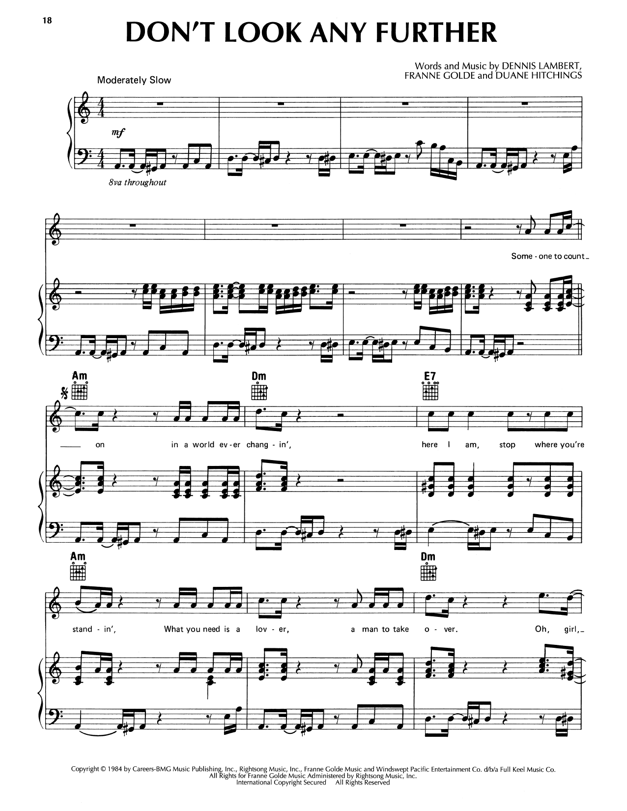 Dennis Edwards Don't Look Any Further Sheet Music Notes & Chords for Piano, Vocal & Guitar (Right-Hand Melody) - Download or Print PDF