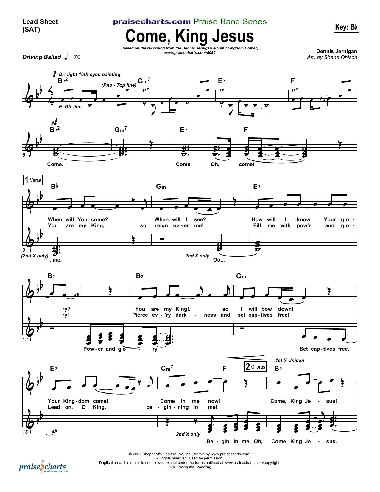 Dennis Jernigan Come King Jesus Sheet Music Notes & Chords for Lead Sheet / Fake Book - Download or Print PDF