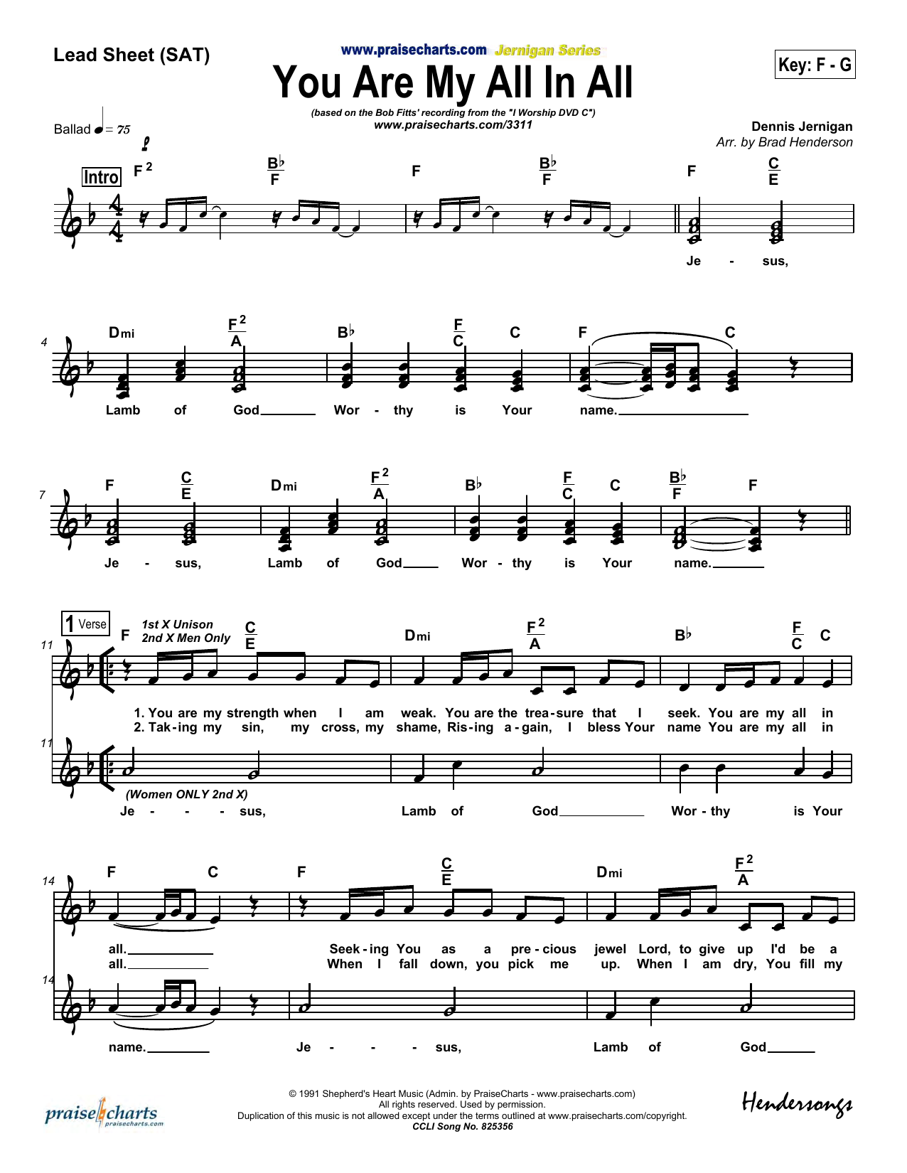 Dennis Jernigan You Are My All in All Sheet Music Notes & Chords for Lead Sheet / Fake Book - Download or Print PDF