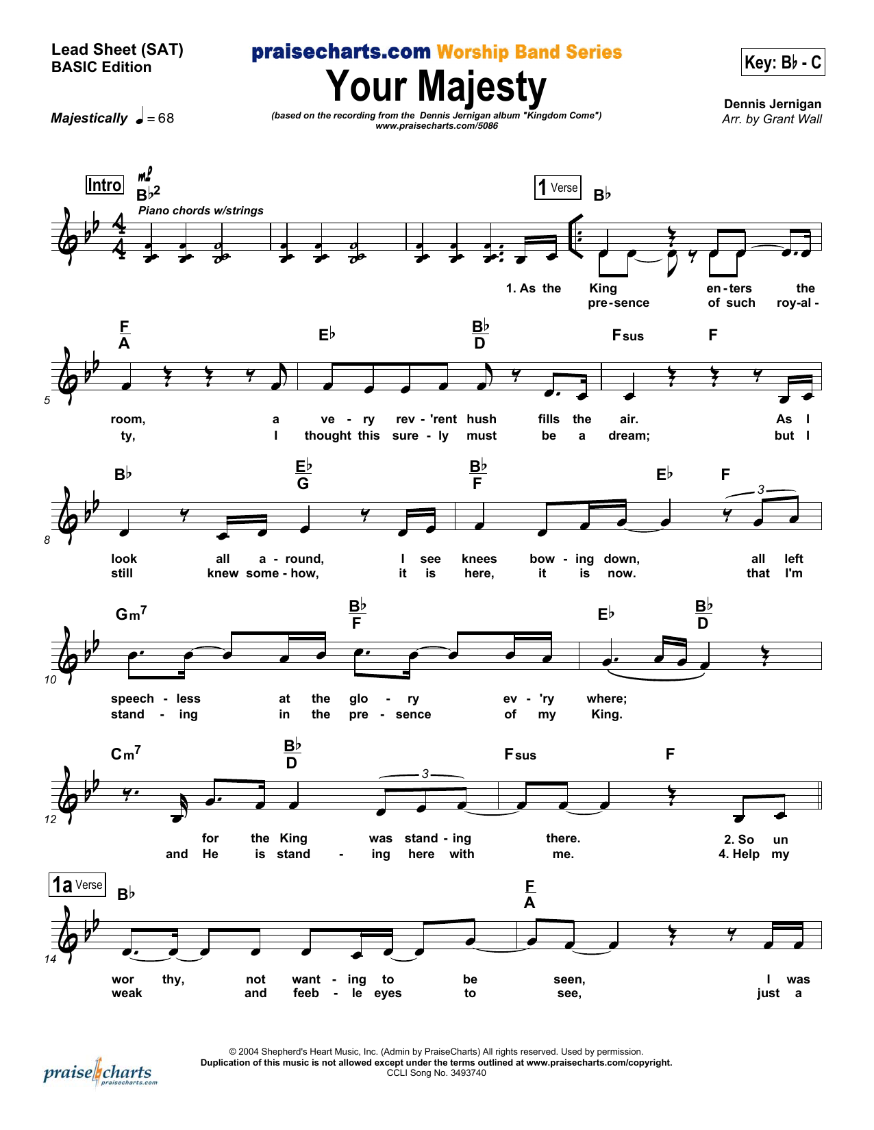 Dennis Jernigan Your Majesty Sheet Music Notes & Chords for Lead Sheet / Fake Book - Download or Print PDF