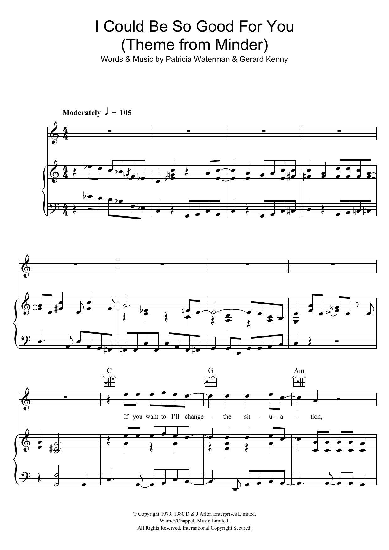 Dennis Waterman I Could Be So Good For You (Theme From Minder) Sheet Music Notes & Chords for Piano, Vocal & Guitar (Right-Hand Melody) - Download or Print PDF