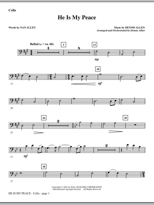 Preview Dennis Allen He Is My Peace - Cello Contemporary sheet music, notes and chords for Choir Instrumental Pak, SKU: 295781 He Is My Peace - Cello sheet music