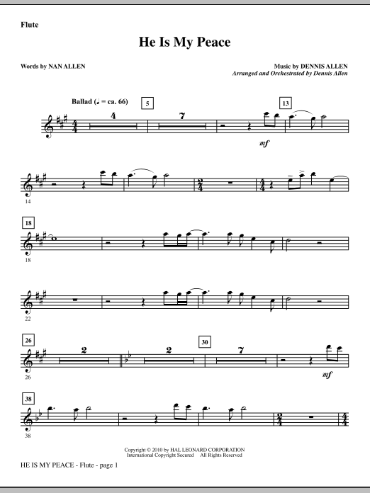 Preview Dennis Allen He Is My Peace - Flute Contemporary sheet music, notes and chords for Choir Instrumental Pak, SKU: 295820 He Is My Peace - Flute sheet music