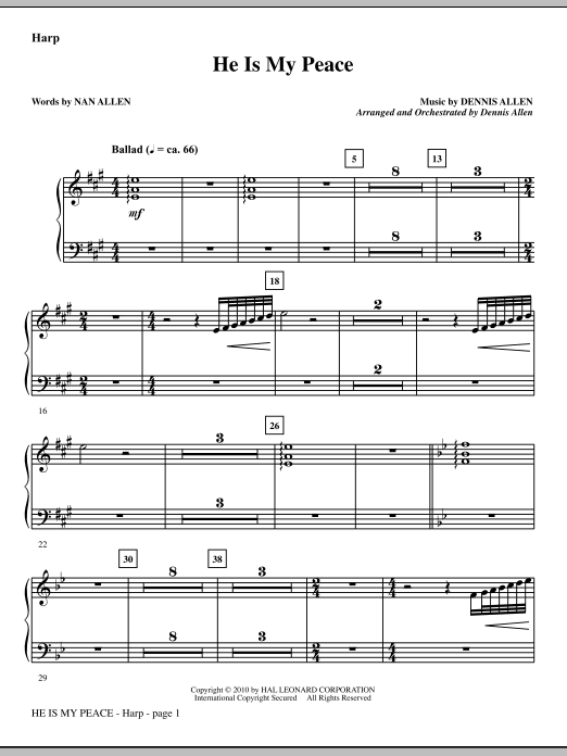 Preview Dennis Allen He Is My Peace - Harp Contemporary sheet music, notes and chords for Choir Instrumental Pak, SKU: 295829 He Is My Peace - Harp sheet music