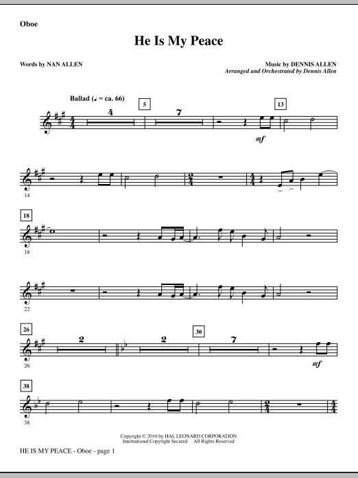 Preview Dennis Allen He Is My Peace - Oboe Contemporary sheet music, notes and chords for Choir Instrumental Pak, SKU: 295821 He Is My Peace - Oboe sheet music